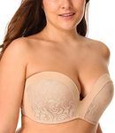 Delimira Women's Strapless Bra Padded Push Up Underwired Support Lift Plus Size Lace Bandeau Bra Beige 36D