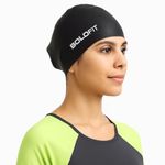 Boldfit Swimming Cap for Women Silicone Long Swimming Caps for Women Swim Cap for Girls with Long Hair Swim Cap for Women Long Hair for Dry Hair Swimming Head Cap for Long Hair Easy Fit - Black