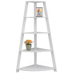 Monarch Specialties I 2425 Bookshelf, Bookcase, Etagere, Corner, 4 Tier, 60" H, Office, Bedroom, Laminate, White, Contemporary, Modern