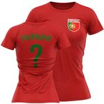 Personalised Portugal Badge Womens T Shirt Name and Number Tee Portuguese Football Nation Top, S, Red