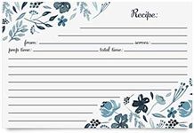 Jot & Mark Floral Recipe Cards 4x6 | Double Sided Thick Cardstock, 50 Count (Indigo Floral)