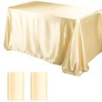 2 Pack Champagne Satin Tablecloth Smooth Fabric Table Cover Premium Table Cloth Bright Silk Rectangle Tablecloth for Wedding Banquet Party Events Dining Table Decoration, 90x132 Inch