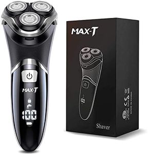 Electric Shaver Razor for Men, MAX-T Quick Rechargeable Wet Dry Rotary Shaver with Pop Up Trimmer and LED Display, IPX7 100% Waterproof （8101 with Adapter Charger）