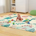 Childlike Behavior Baby Floor Play Mat - Orange and Green Dinos Crawl Playmat - Indoor and Outdoor Use, Easy Clean Material, Easy Storage - Stimulates Intellectual Growth, Tummy Time - 6.5x4.4 ft