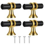 Kitchen Cupboard Handles T Bar Handles, Gold Black Cabinet Knobs, Cabinet Door Pulls Drawer Handles Knobs, Stainless Steel Single Hole Kitchen Cabinet Handles for Cupboards Wardrobes Dresser, 51x35mm