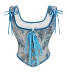 bslingerie Womens Waist Cincher Bustier Boned Corset, Blue & White Floral, Large