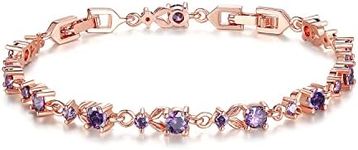 Bamoer Luxury Slender Rose Gold Plated Bracelet with Sparkling Purple Cubic Zirconia Stones