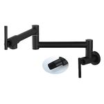 Cinwiny Matte Black Pot Filler Wall Mount Kitchen Restaurant Sink Faucet Stainless Steel Stretchable Commercial Faucet with Folding Double Joint Swing Arm Single Hole Two Handles