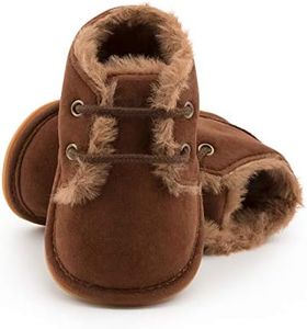 Zoolar Baby Unisex Warm Snow Boots Newborn Leather Fur Lace Up Ankle Anti-Slip Rubber Texture Sole Toddler Prewalker Winter Crib Shoes