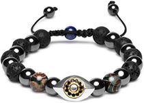 Karseer Hamsa Evil Eye Bracelets, Natural Hematite and Lava Rock Aromatherapy Essential Oil Diffuser Bracelet Jewelry Gift, Unisex, 9 inch, Stone, hematite lava agate