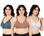 FUNAHME Women Cotton Blend Non-Padded Full Coverage T-Shirt Bra For Heavy Bust Multicolour,34