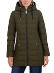 Nautica Women's 3/4 Stretch Puffer Jacket with Fur Hood and Half Back, Green, Medium