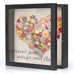 Love-KANKEI Shadow Box Frame 11x11 Shadow Box Display Case Rustic Wood Memory Box Frame with Linen Back for Awards Medals Photos Picture Rustic Black