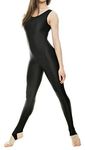 BODYWEAR LTD Girls Shiny sleeveless Stirrup Foot Catsuit Dance Gymnastics Leotard (Black, 9/10 Years)