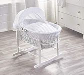 ELEGANT BABY White Dimple White Wicker Moses Basket with Chester White Rocking Stand, Adjustable Hood, Fibre Mattress & Padded Liner