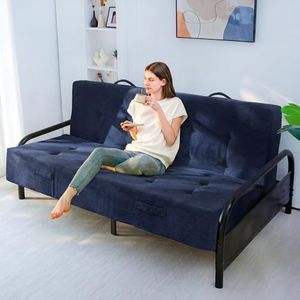 MAXYOYO 8" Full Size Futon Mattress with Handles, Tufted Folding Couch Bed(Frame Not Included), Versatile Folding Mattress for Floor Sleeping, Living Room & Guest Room, Navy