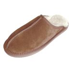 Deluxe Men's 'Michael' Sheepskin Slipper Mule with Lightweight Hard Sole (12, Chestnut)