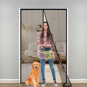 Magnetic Screen Door for Front Door Fly Screen Curtain, Heavy-Duty Mesh with Magnetic Closure, Pet and Kid Friendly,Fly Screen Door Mesh Magnetic, Black—Fits Door Size up to 33.5″ x 78.7″ / 85x200cm