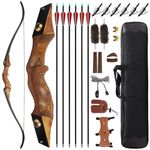 HANDBAIGE 60'' Archery Recurve Bows Kit for Adults 20-60lbs Recurve Bow and Arrows and Replacable Broadheads Takedown Wooden Bows Kit with Bow Bag for Hunting(40lbs)