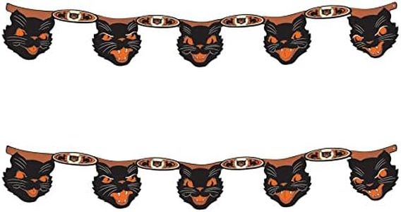 Beistle 2 Piece Vintage Halloween Party Decorations Cat Banners, 7.5" x 4', Black/Orange/Off-White