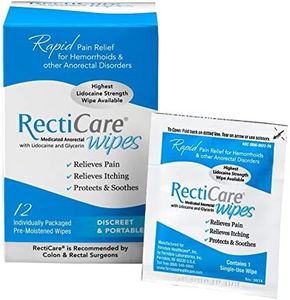 RectiCare Medicated Anorectal Wipes – Maximum Strength Topical Numbing – 5% Lidocaine & Glycerin – 12 Pack