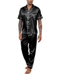 GAESHOW Pajamas for Men Short Sleeve Silk Pajamas Soft Button Down Pjs Sets 2 Piece Loungewear Black