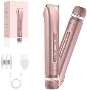 2 in 1 Women Electric Shaver Dual Head Bikini Trimmer for Women IPX7 Waterproof Wet & Dry Use Body Hair Trimmer Replaceable Hair Remover for Bikini Underarm Leg Arm Body Face, Pink