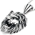 DonDon Men's Necklace 52 cm 20,5" with Lion Head Pendant Silver Stainless Steel in a Jewellery Bag