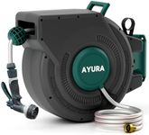 AYURA Retractable Garden Hose Reel 100 ft x 1/2 inch with Pro Metal Shaft, Heavy Duty Automatic Garden Hose Reel with Kink-Free Rewind and Lock at Any Length, Wall Mount Water Hose Reel for Outside
