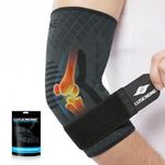 Lusenone Elbow Support with Strap for Women/Men, Elbow Compression Sleeve, Adjustable Tennis Elbow Brace Support for Tennis/Golfers Elbow, Tendonitis, Arthritis Relief, Weightlifting, Gym, L
