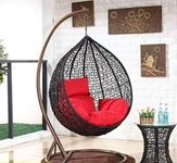 City Outdoor Furniture_Single Seater Swing Chair with Stand & Cushion & Hook Outdoor || Indoor || Balcony || Garden || Patio || Living || Room Home Improvement_(Brown,Red Cushion) Hammock Swing Chair