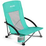 G4Free Low Sling Beach Chair, Ultralight Backpacking Chair with Cup Holder & Carry Bag Compact & Heavy Duty Outdoor, Camping, BBQ, Beach, Travel, Picnic, Festival (Lake Blue)