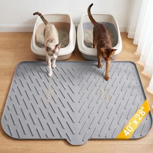 XL Silicone Cat Litter Mat, 40 x 28 Inch, Large Litter Box Mat, Gray
