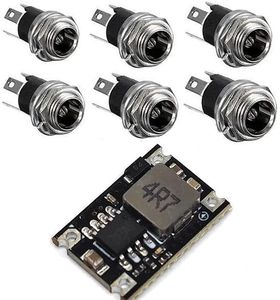 hiBCTR 10-Piece 3-Pin DC Power Female Jack Sockets (5.5 x 2.1mm) for Panel Mount + 5 Packs 3.3V Mini Buck Regulators (4.75-23V Input, 1.8A Output)