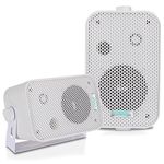 Dual Waterproof Outdoor Speaker System - 3.5 Inch Pair of Weatherproof Wall / Ceiling Mounted Speakers w/ Heavy Duty Grill, Universal Mount - For Use in the Pool, Patio, Indoor - Pyle PDWR30W (White)