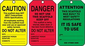 Accuform TSS200PTM RP-Plastic Scaffold Status Tag, Legend "Danger/Caution/Attention", 5.75" Length x 3.25" Width x 0.015" Thickness, Black on Green/Yellow/Red (Pack of 5)