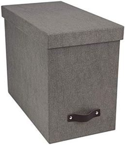 Bigso John Desktop File Box File Storage Box and Document Organizer for Important Paperwork Durable Hanging File Box with a Lid and Leather Handle 7.4’’ x 13’’ x 10.4’’ | Grey