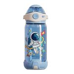 Panchhi Store Kids 650Ml Water Bottle With Straw For Kids Sipper Bottle For Kids One-Click-Open Leak-Proof Locking Flip Lid For School Picnic Travel Home Cartoon Print Bottle Blue - Titanium