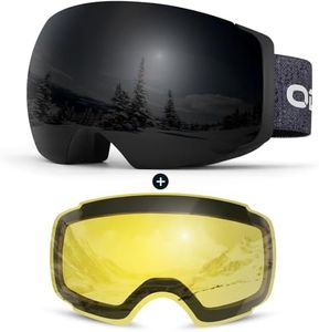 Odoland Magnetic Interchangeable Ski Goggles with 2 Lens, Large Spherical Frameless Snow Snowboard Goggles for Men Women, Black VLT 8.8%