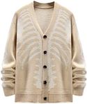 SHENHE Men's Skeleton Pattern Cardigan Sweaters Long Sleeve Unisex Outwear Knitted Coats Apricot XL