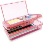 Nuozme Double Layer Large Capacity Pencil Box,Plastic Translucent Pencil Box, Hard Pencil Cases with Snap-Tight Lid for Pens, Pencils, School Supplies,Office Supplies, 1 Pack