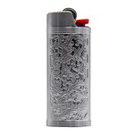 Lucklybestseller Metal Lighter Case Cover Floral Stamped for Bic Full Size Lighter J6 (Silver)