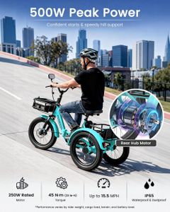 MOONCOOL 20" Folding Electric Trike – Adult 3-Wheel Bike