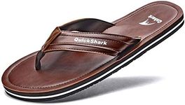 Quickshark Mens Flip Flops Leather Thong Sandals Arch Support Beach Slippers Brown Size: 11