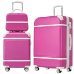 Merax luggage sets with TSA Lock and Spinner Wheels, Hardshell Carry on Luggage Lightweight Suitcase Set, Pink-3 Piece-20+24+case, 3 Piece-20+24+case