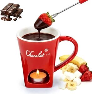 Chocolate Fondue Mug with Fork Sweet Ceramic Personal Chocolate Melting Cup Chocolate Fondue Mug Ideal Gifts for Birthday Date Night Birthday Wedding Gifts (Red)