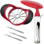 Apple Slicer Cutter & Corer Set, 12-Blade Apple Slicer Corer Cutter, Apple Core Remover for Home Kitchen, with 3 Premium Stainless Steel Fruit Forks (red, 3)