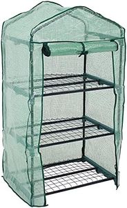 Sunnydaze Outdoor Portable 3-Tier Mini Greenhouse with Roll-up Zippered Door and Steel Wire Shelves - Green