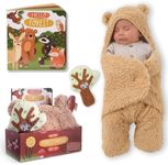 Tickle & Main Bear Swaddle Blanket Set with Baby Essentials, 16-Page Illustrated Story Book and Cute Plush Cotton Tree Rattle Toy. 3-Piece Baby Registry Search Gift for 0-12 Months Baby