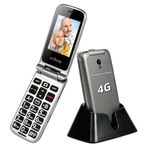 4G Foldable Mobile Phone for Seniors with SOS Button, Easy Flip Phone for Elderly, Unlocked Senior Flip Basic Phone, with Charging Station, Camera, FM, Flashlight (Gray)